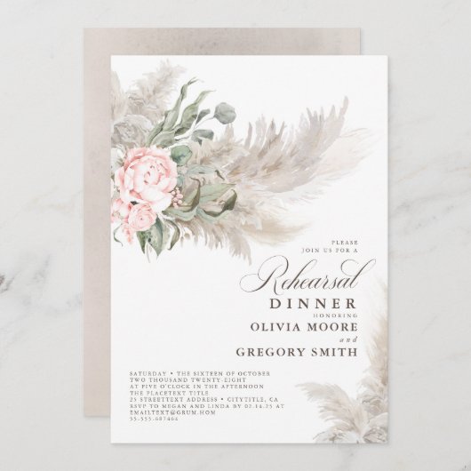 Pampas Grass Sage Greenery Floral Rehearsal Dinner Kaart (Voorkant / Achterkant)
