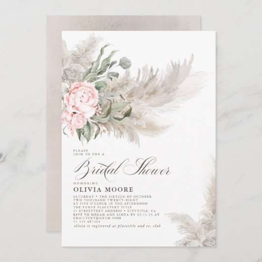 Pampas Grass Sage Greenery Floral Vrijgezellenfees Kaart (Voorkant / Achterkant)