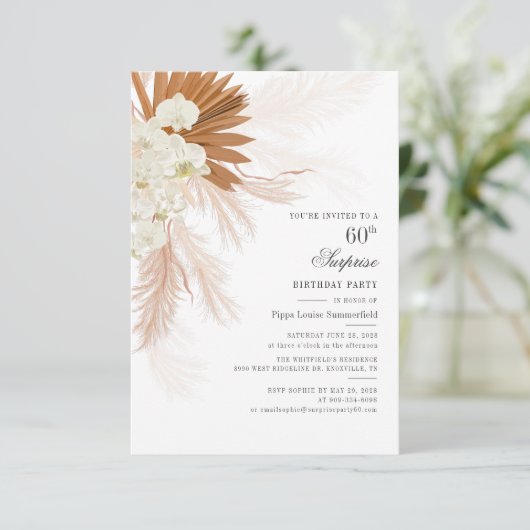 Pampas Grass Script 60th Birthday Surprise Party (Staand voorkant)