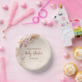 Pampas Grass Script Roze Bloemen Baby shower Papieren Kommen (Feest)