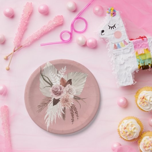 Pampas grass Seaside Wedding, roze koper Papieren Bordje (Feest)