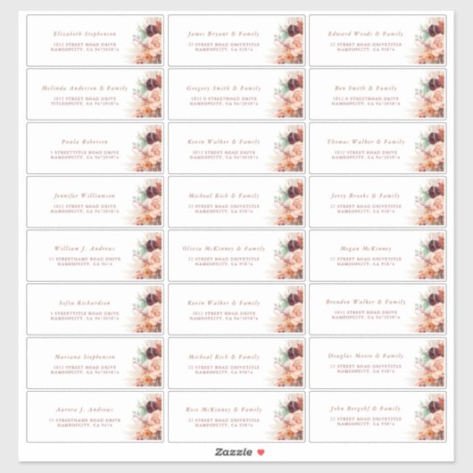 Pampas Grass Sinaasappel Individueel Gastadres Lab Sticker (Vel)