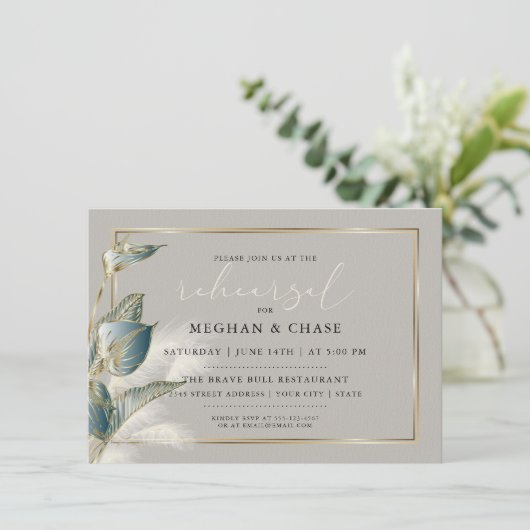 Pampas Grass Smokey Blauwgroen Anthurium Rehearsal Kaart (Staand voorkant)