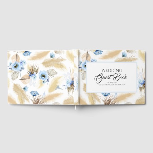 Pampas Grass Stoffig Blauw Bloemen Bruiloft Gastenboek (Volledig)