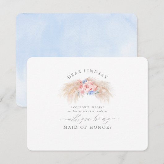 Pampas Grass Stoffig Blauw Bruidsmeisje Voorstel Kaart (Voorkant / Achterkant)