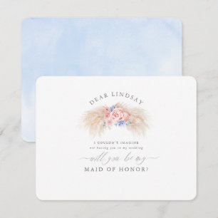 Pampas Grass Stoffig Blauw Bruidsmeisje Voorstel Kaart