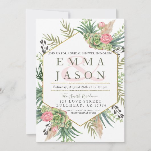 Pampas Grass Succulent Couples Vrijgezellenfeest Kaart (Voorkant)