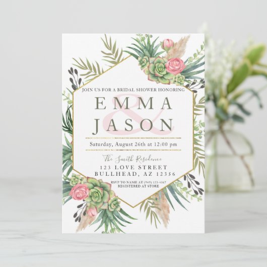 Pampas Grass Succulent Couples Vrijgezellenfeest Kaart (Staand voorkant)