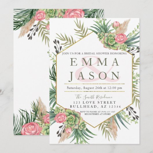 Pampas Grass Succulent Couples Vrijgezellenfeest Kaart (Voorkant / Achterkant)