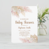 Pampas Grass Surprise Baby shower Girl Invitation Kaart (Staand voorkant)