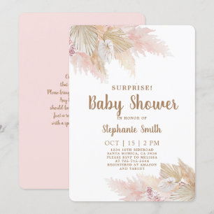 Pampas Grass Surprise Baby shower Girl Invitation Kaart