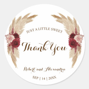 Pampas Grass Sweet Treat Weddenschap Bedankt Ronde Sticker