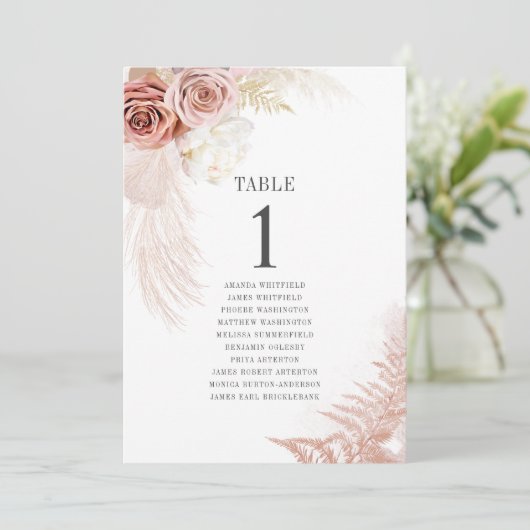 Pampas Grass Table Number 1 Wedding Seating Chart (Staand voorkant)