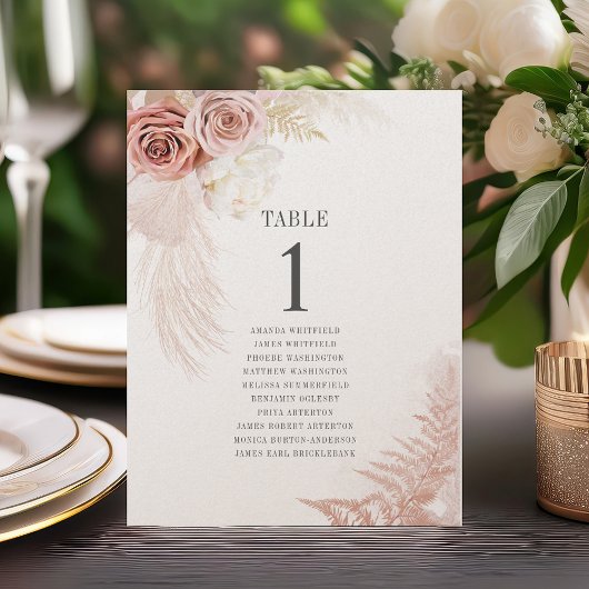 Pampas Grass Table Number 1 Wedding Seating Chart