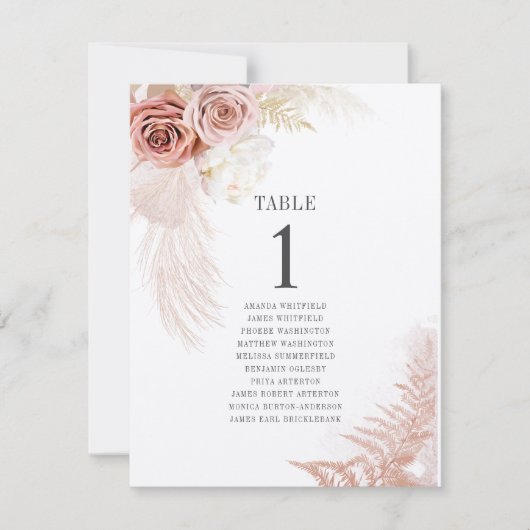 Pampas Grass Table Number 1 Wedding Seating Chart (Voorkant)