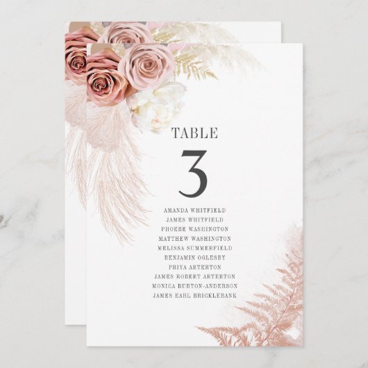 Pampas Grass Table Number 3 Wedding Seating Chart (Voorkant / Achterkant)