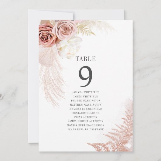 Pampas Grass Table Number Wedding Seating Chart (Achterkant)