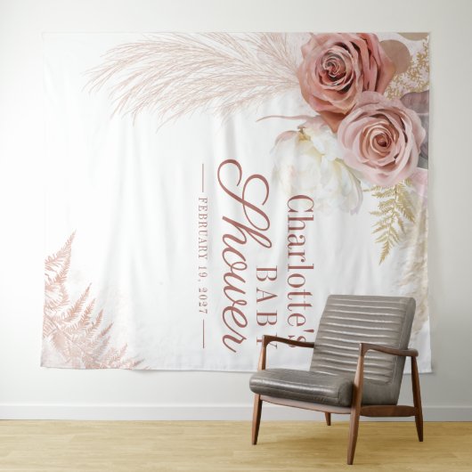 Pampas Grass Tan Baby shower Photo Booth Backdrop Wandkleed (In Situ (horizontaal))