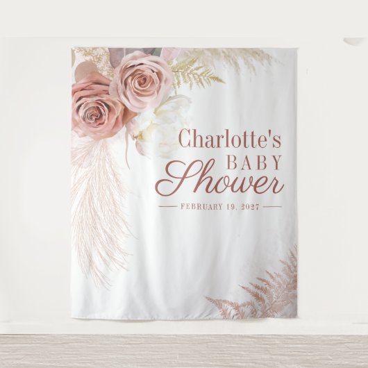 Pampas Grass Tan Baby shower Photo Booth Backdrop Wandkleed (Voorkant)