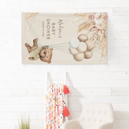Pampas Grass Teddy Bear Baby shower Banner (Insitu)