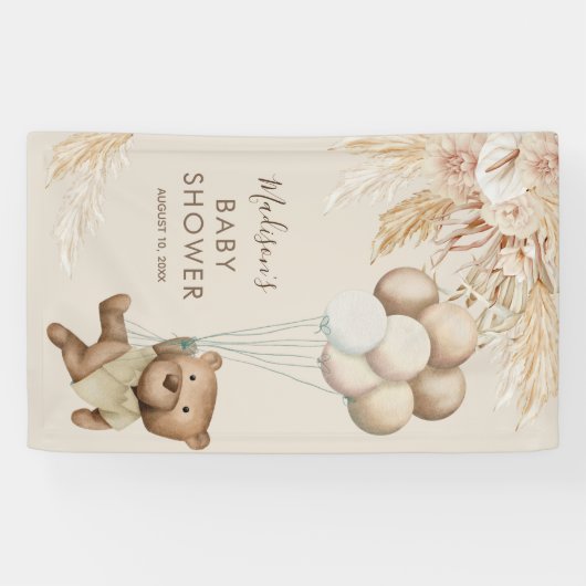 Pampas Grass Teddy Bear Baby shower Banner (Horizontaal)