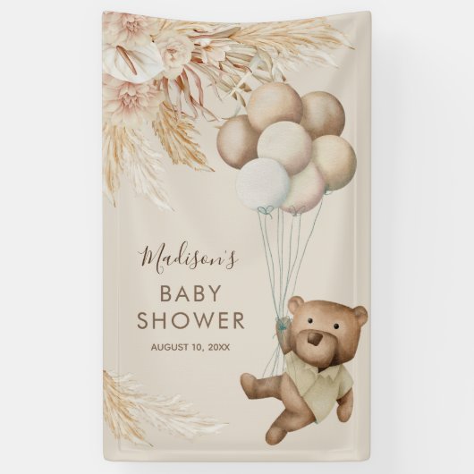 Pampas Grass Teddy Bear Baby shower Banner (Verticaal)