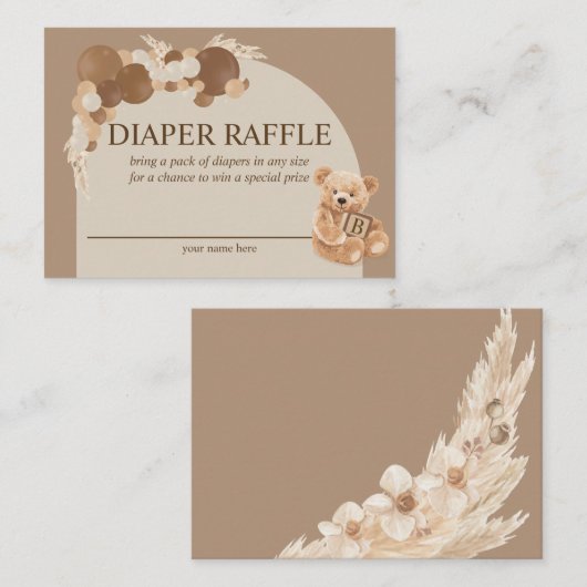 Pampas Grass Teddy Bear Diaper Raffle Informatiekaartje (Voorkant / Achterkant)