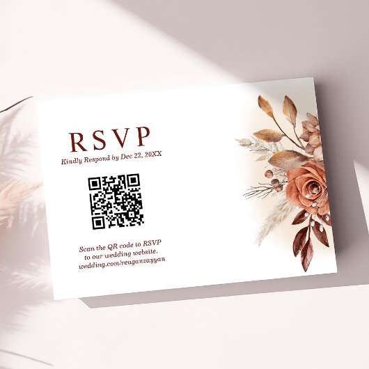 Pampas Grass Terra QR Code Bloemen Bruiloft RSVP Kaartje