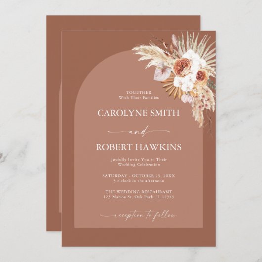 Pampas grass Terracotta all in one bruiloft Kaart (Voorkant / Achterkant)