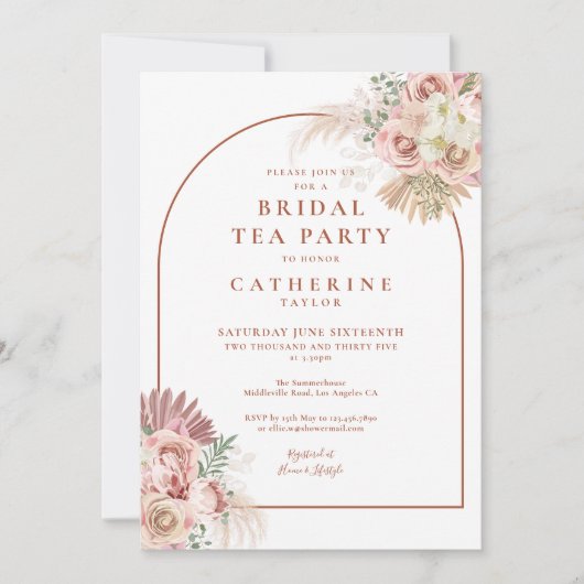 Pampas Grass Terracotta Arch Bridal Tea Kaart (Voorkant)