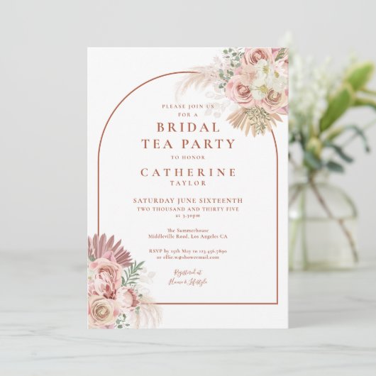 Pampas Grass Terracotta Arch Bridal Tea Kaart (Staand voorkant)