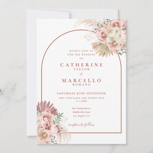 Pampas grass Terracotta Arch Floral Wedding Kaart (Voorkant)