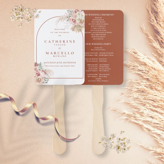 Pampas Grass Terracotta Arch Wedding Program Hand Handwaaier