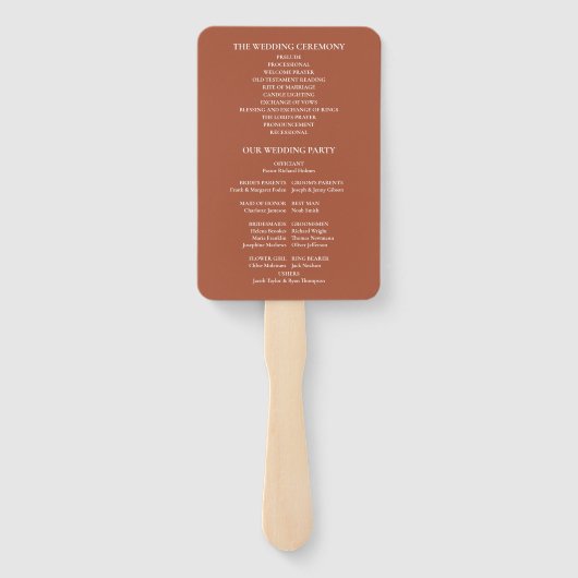 Pampas Grass Terracotta Arch Wedding Program Hand Handwaaier (Achterkant)