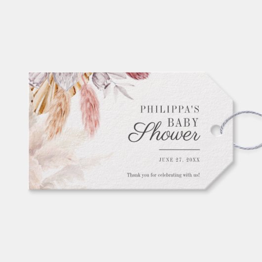 Pampas Grass Terracotta Baby shower Cadeaulabel (Voorkant (Horizontaal))