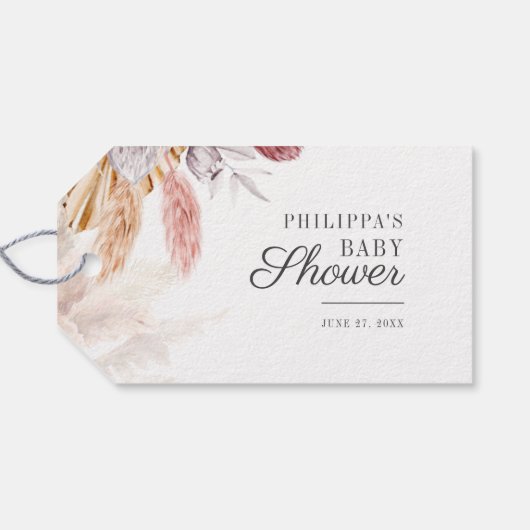 Pampas Grass Terracotta Baby shower Cadeaulabel (Achterkant Horizontaal)