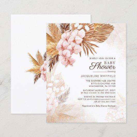 Pampas Grass Terracotta Baby shower Uitnodiging (Voorkant / Achterkant)