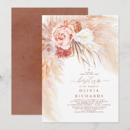 Pampas Grass Terracotta Baptism Invitation Kaart