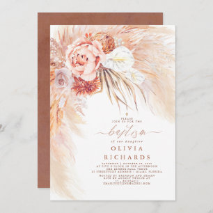 Pampas Grass Terracotta Baptism Invitation Kaart