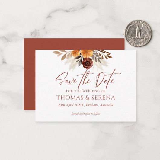 Pampas Grass Terracotta Bewaar de datum QR-code Notitiekaartje (Voorkant / Achterkant in situ)