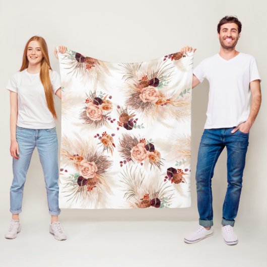 Pampas Grass Terracotta Bloemen Botanische Elegant Fleece Deken (In situ)