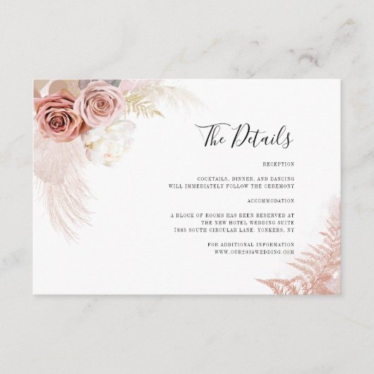 Pampas Grass Terracotta Bloemen Bruiloft Details Informatiekaartje (Voorkant)