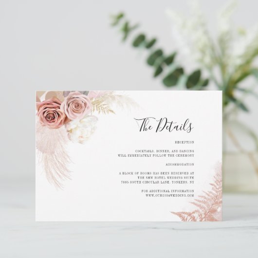 Pampas Grass Terracotta Bloemen Bruiloft Details Informatiekaartje (Staand voorkant)