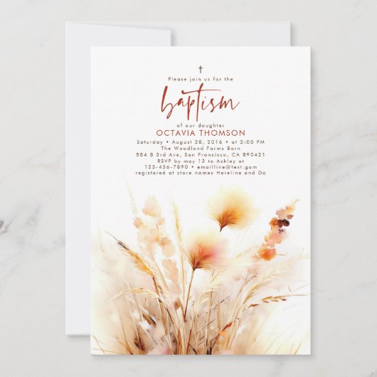 Pampas Grass Terracotta Bloemen Herfst Doop Kaart (Voorkant)