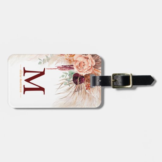 Pampas Grass Terracotta Bloemen Monogram Bagagelabel (Voorkant horizontaal)