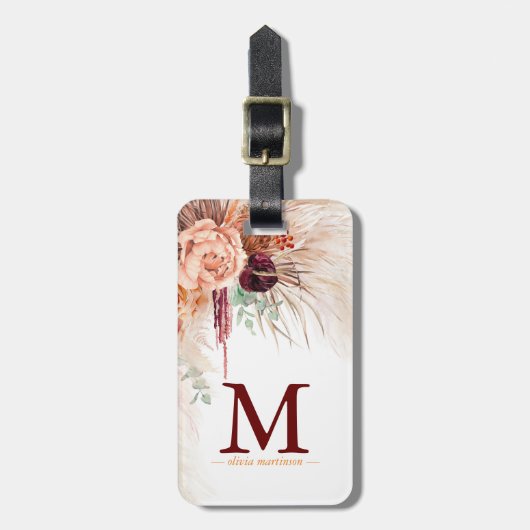Pampas Grass Terracotta Bloemen Monogram Bagagelabel (Voorkant verticaal)