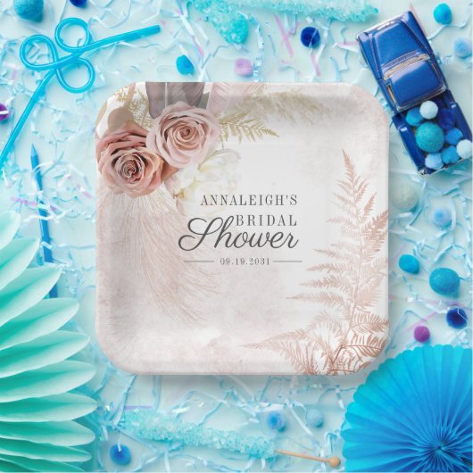 Pampas Grass Terracotta Boho Chic Vrijgezellenfees Papieren Bordje (Feest)