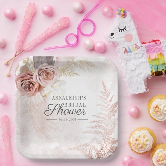 Pampas Grass Terracotta Boho Chic Vrijgezellenfees Papieren Bordje (Feest)