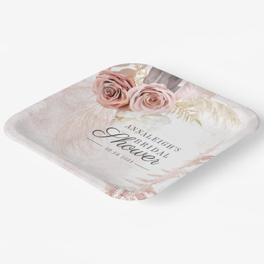 Pampas Grass Terracotta Boho Chic Vrijgezellenfees Papieren Bordje (Gebogen)