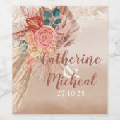Pampas Grass Terracotta Boho Chic Wedding Favor Wijn Etiket (Enkel label)
